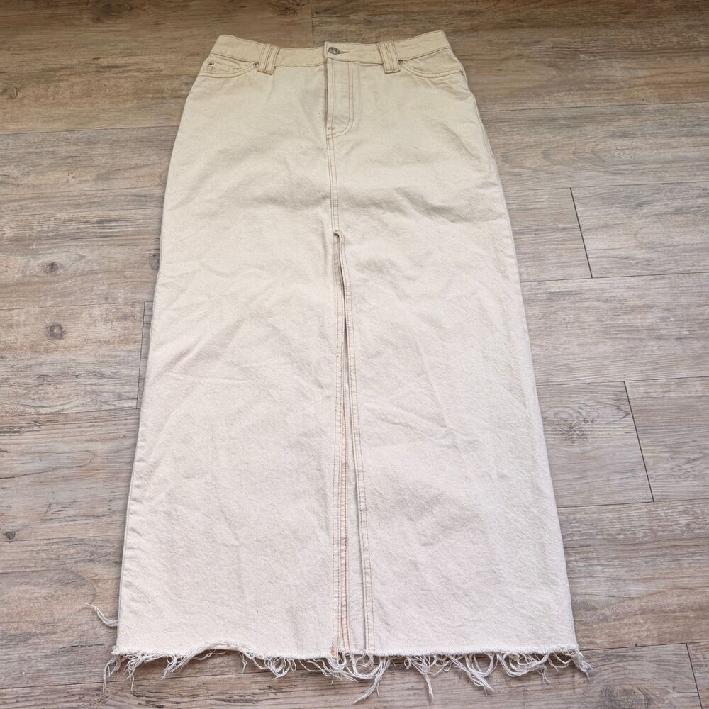 Primark Denim Co Cream Denim Maxi Skirt Size 4 Raw Hem Long A-Line Y2K